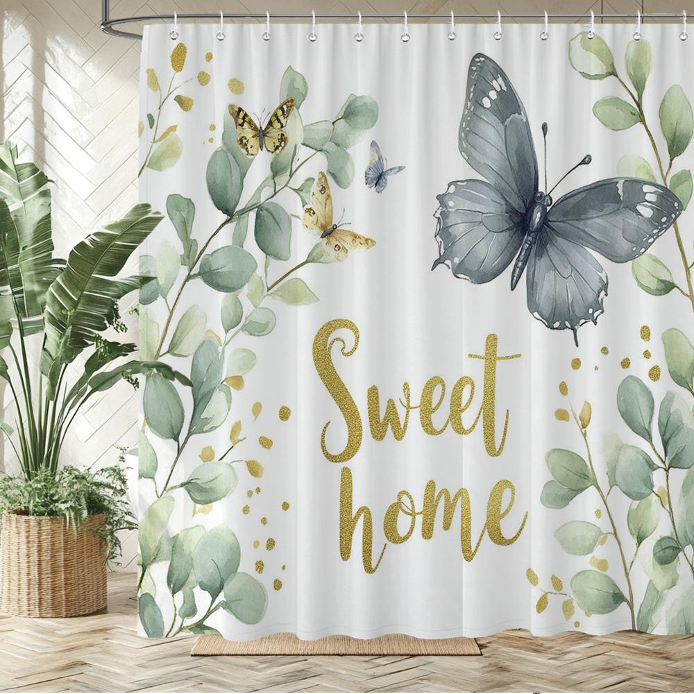 

Beautiful Flowers And Butterflies Shower Curtain Bath Curtain Printing Polyester Bathroom Curtains For Home Decoration Curtain W60H190(CM)-1 Pcs