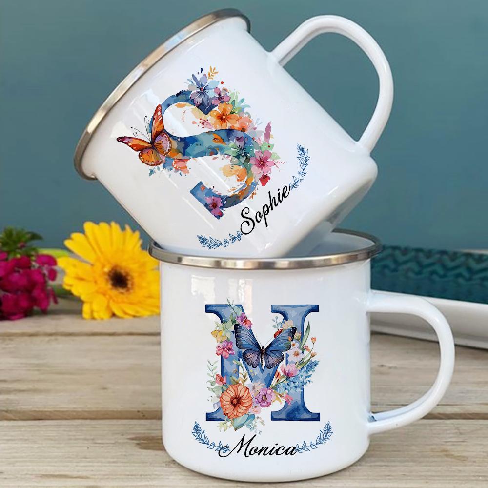 Personalisierte Tasse Floraler Initialen Name Tasse Individuelle Kaffee Heißschokolade Tassen Hochzeit Geburtstag Muttertag Weihnachten Geschenke für Sie