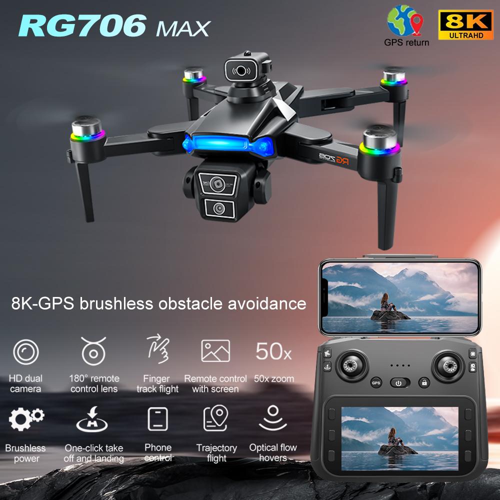 New RG706 MAX GPS Drone with 4.5inch Screen Professional 8K HD Camera FPV Dron Brushless 360° Intelligent Obstacle Avoidance RC Quadcopter Toy 5G UAV