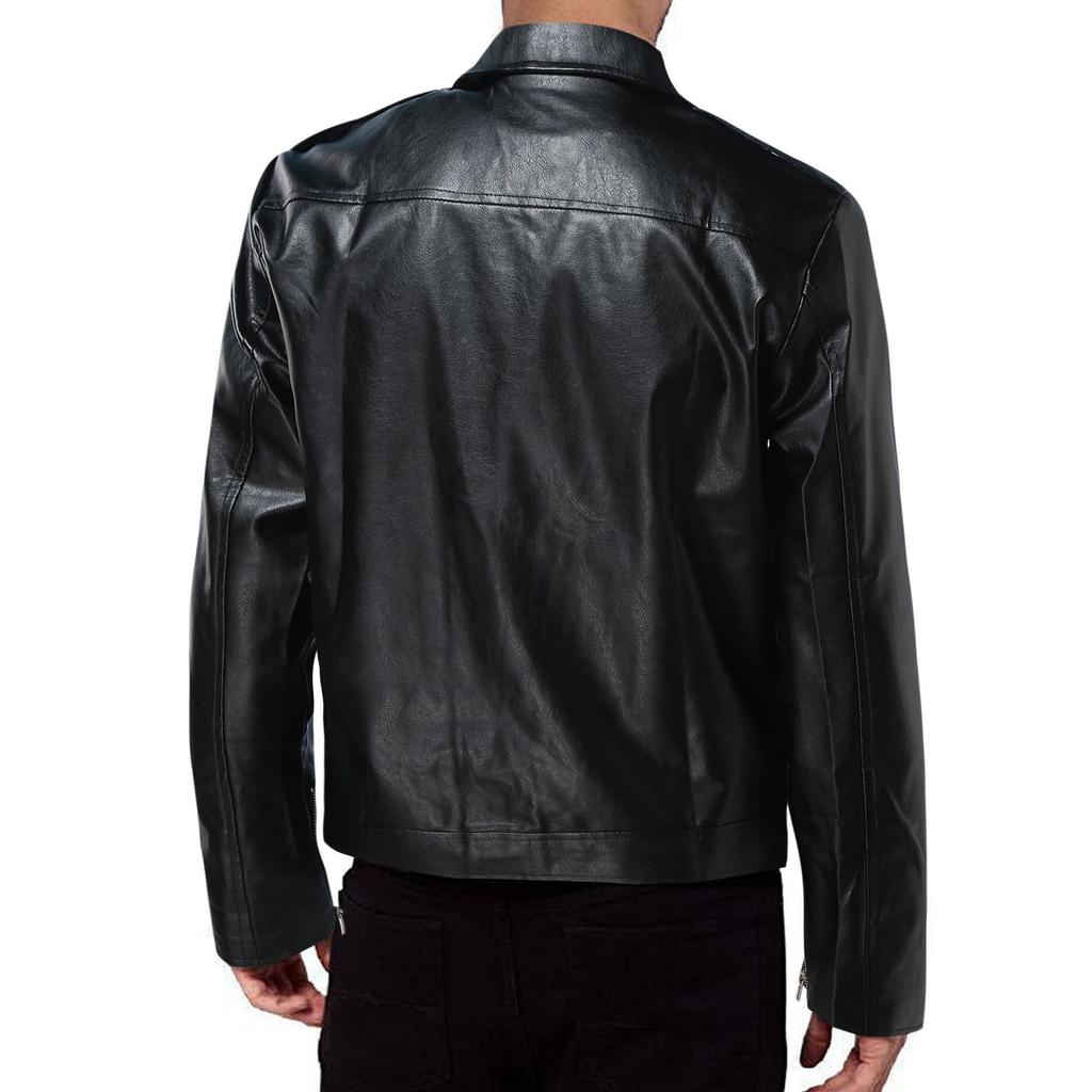 Herren PU Leder Motorrad Lederjacke mit Reißverschluss und mehreren Taschen Herbst Revers Lederjacke Lederjacke Herren