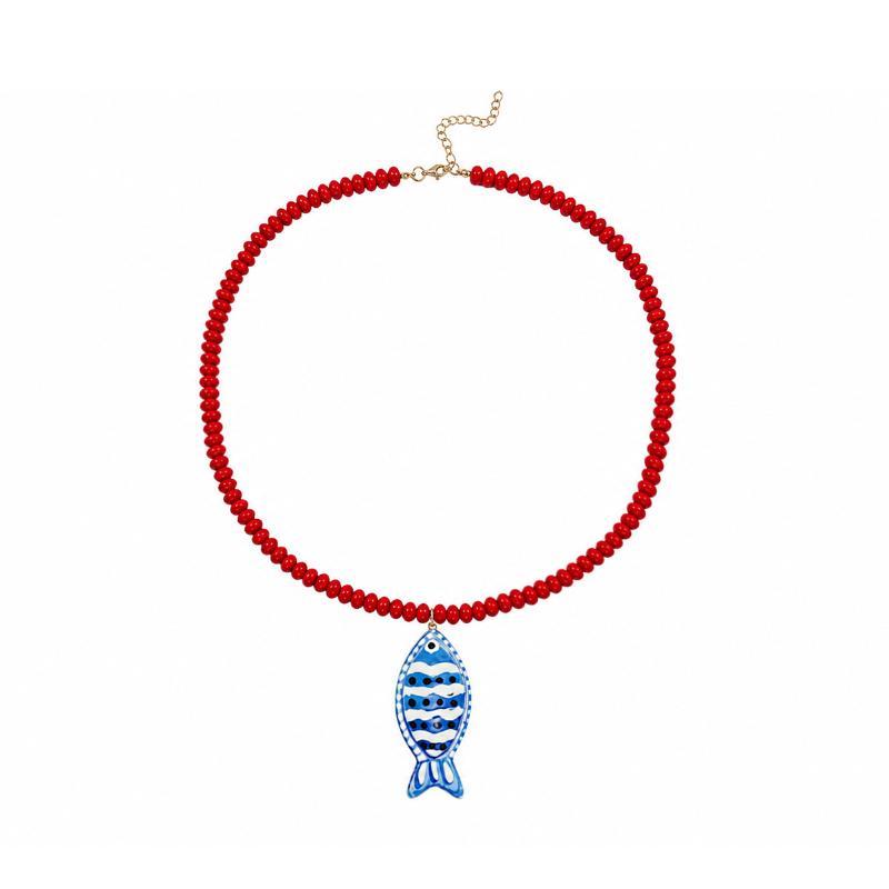 Fish Pendant Necklace Bohemian Handmade Beaded Beach Vacation Jewelry for Women Daily Casual Outfit Matching