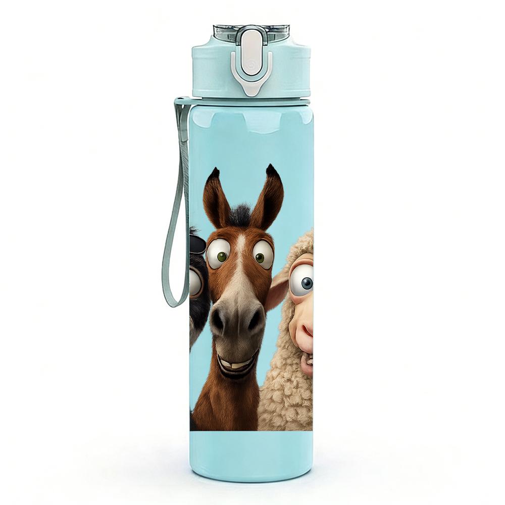 1PC Donkey Sheep Cartoon Duo 750ml Color Plastic Sports Water Bottle Leakproof Flip Straw Lid For Sports Office Home Use