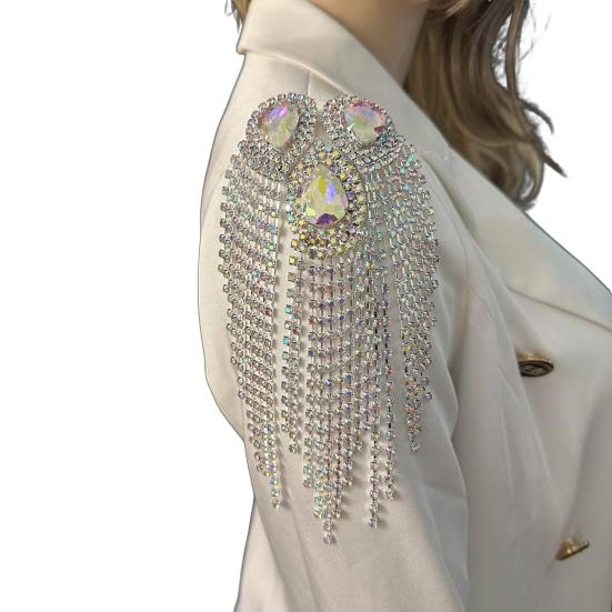 Fringe Rhinestone Epaulette Waterdrop Shoulder Epaulette Sparkling Tassel Epaulet Accessory for Costume Party Stage Performance