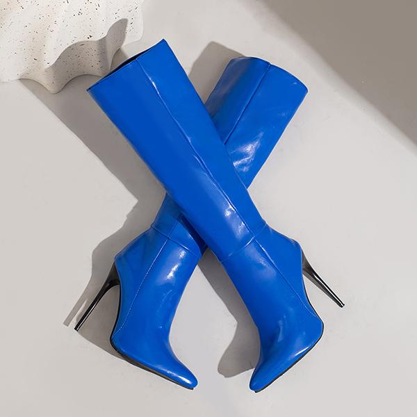 Stivali alti al ginocchio da donna rosso blu tacco alto taglia grande 48