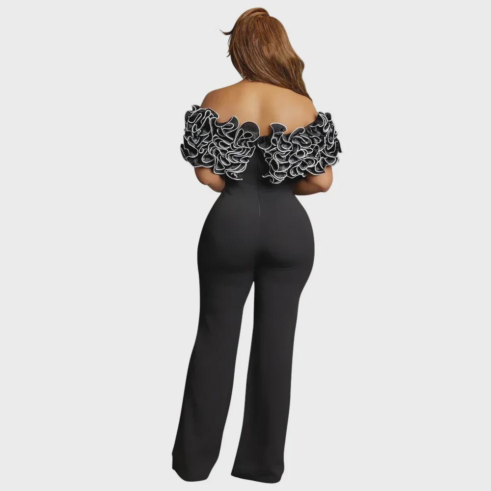 Women's One-Shoulder Lace Jumpsuit with Ruffle Detail
