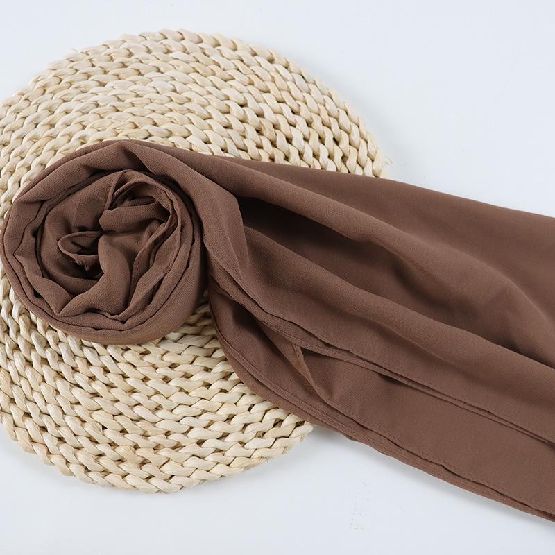 Damen einfarbiger Perlen-Chiffon-Bubbleschal, langer Seiden-Kopfschal, 70x180cm, nahöstlicher Stil