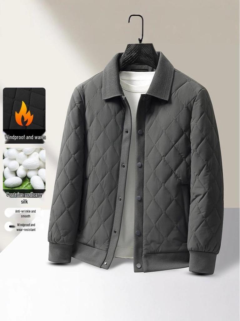 Men's Winter Ribbed Collar Cotton Mulberry Silk Jacket - Business Casual Outerwear