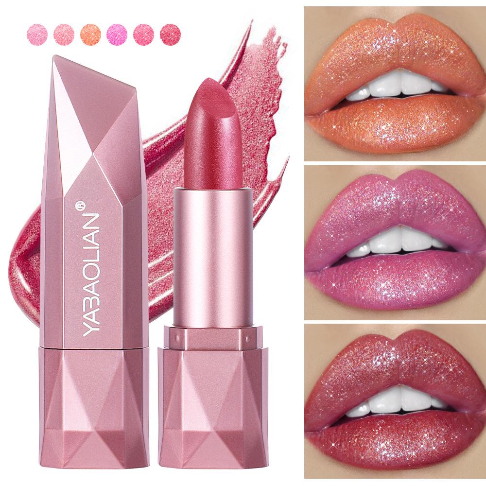 Pearlescent Rose Glitter Velvet Lipstick Waterproof Pearly Shine Matte Shimmer Diamond Lipstick Women Sexy Lips Makeup Cosmetic