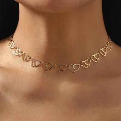 Women European American Simple Hollow Heart Chain Necklace Personality Cold Style Stainless Steel Choker For Women