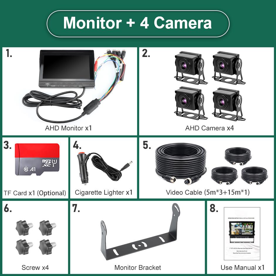 

GreenYi 7-дюймовый IPS-экран, 4-канальный интеллектуальный радар слепых зон, сигнализация BSD, водонепроницаемый монитор DVR IP66, AHD720P, ИК-камера для резервного копирования в грузовике None
