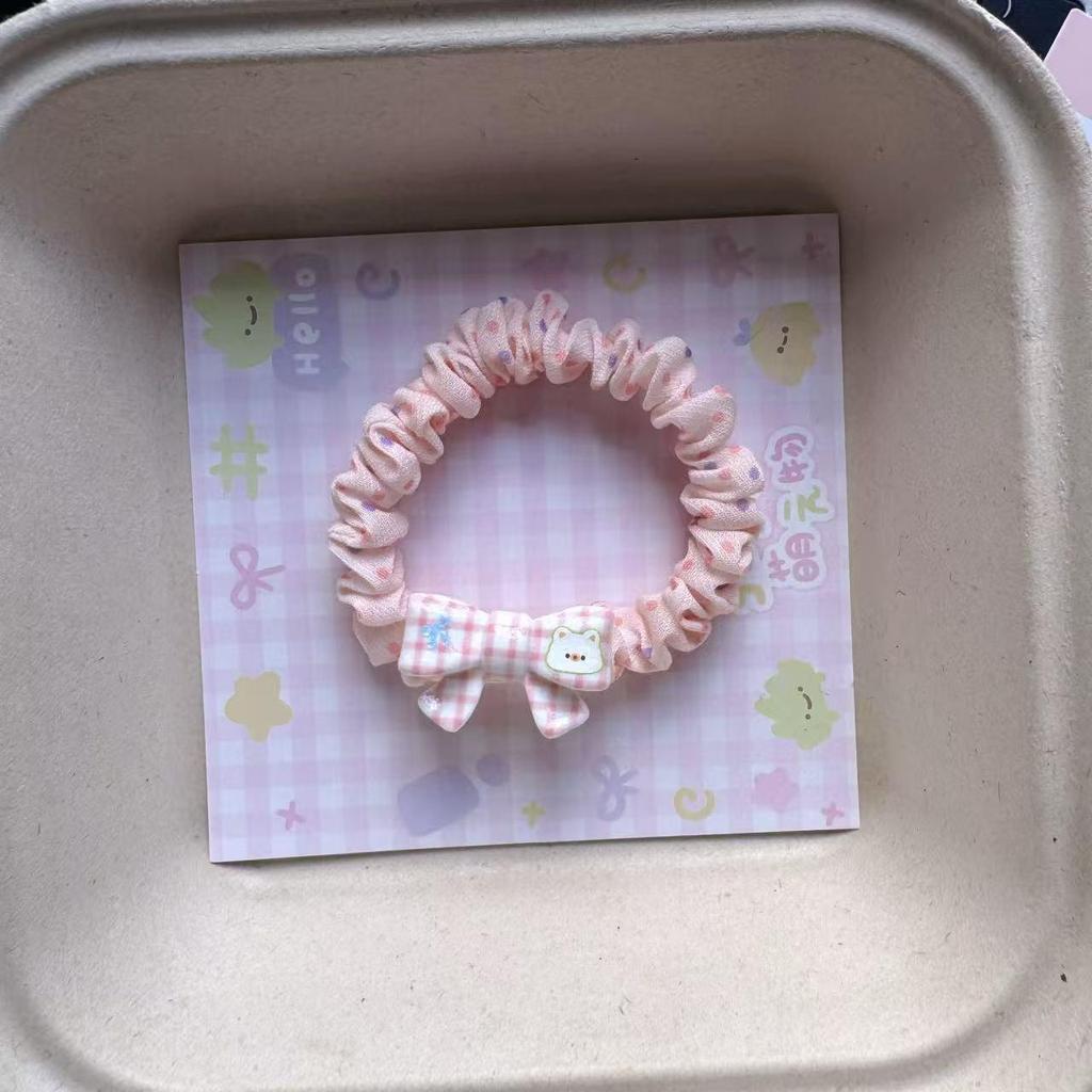 Pink Plaid Bow Hair Tie - Korean Style Sweet Girl Accessory