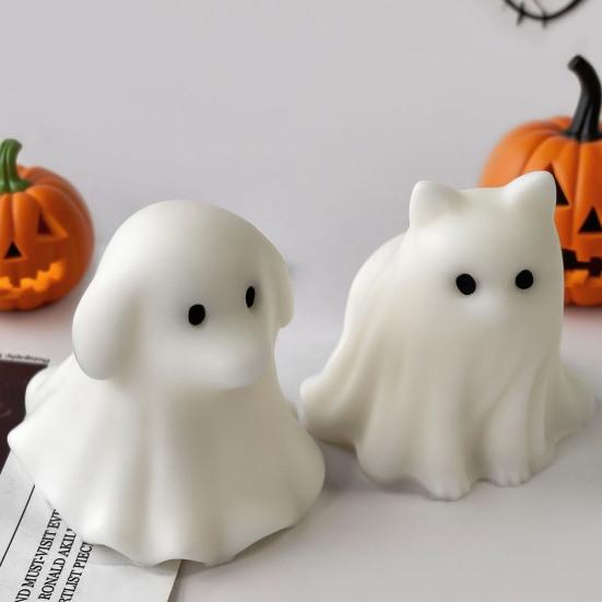 Animal Ghost Candle Mold DIY Cat Dog Resin Silicone Molds for Aromatherapy Candle Soap Making Halloween Craft Supplies