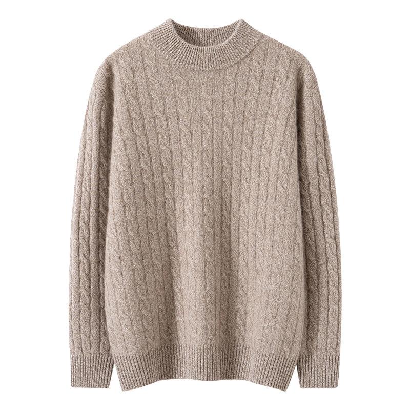 New jacquard cashmere sweater men's thickened round neck knitted sweater long-sleeved soft waxy warm flower yarn cashmere sweater