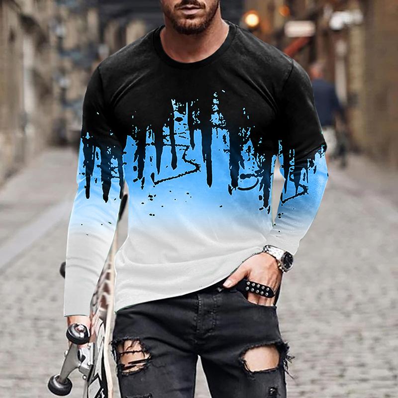 

Новые мужские футболки с 3D-градиентным цветным принтом, футболки с длинным рукавом и круглым вырезом, повседневные пуловеры, мужская одежда больших размеров 8XL светло-синий