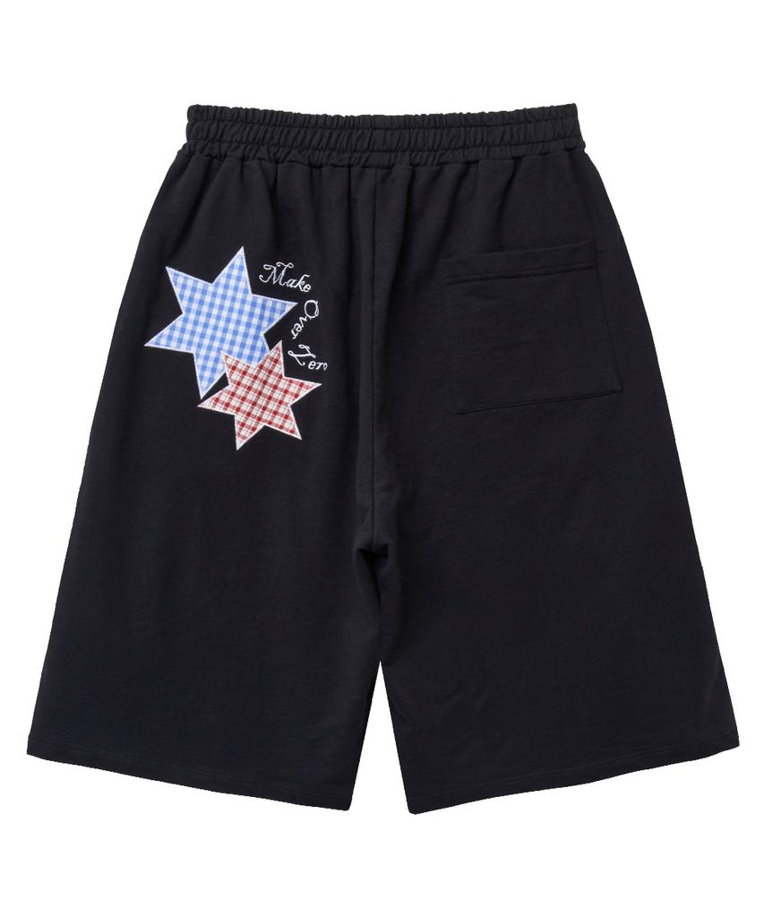 MOZMOZ Bermuda Star Patch Side Pleated Sweatpants Black