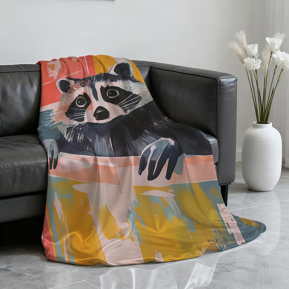 Cute Raccoon in Bathtub Painting Blanket For Soft Throw Blanket for Picnic Bed Sofa Home Bedroom Cozy Warm Comfortable