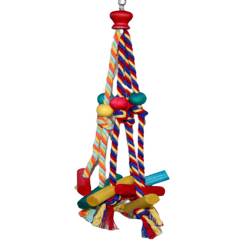Parrot Cage Accessories: Colorful Beads, Wooden Blocks, and Cotton Rope Chew Toys for Feather-Plucking Relief