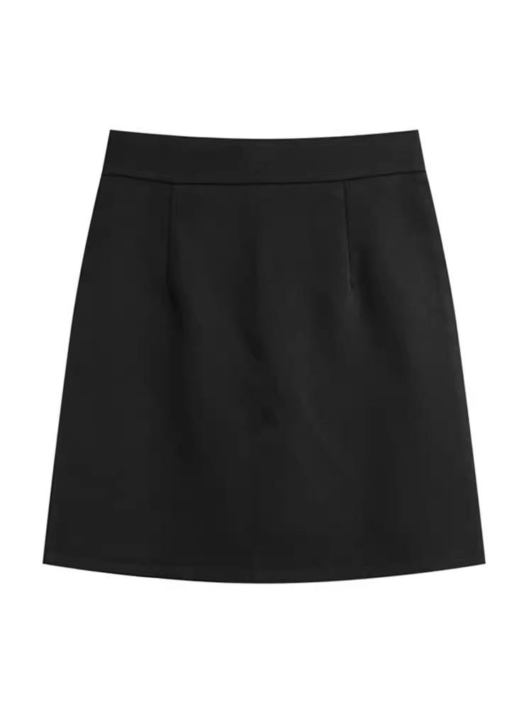 2024 Spring Women's High-Waisted A-Line Black Skirt - Slim, Fashionable, College Style