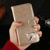 Magnetische Bling Strass Diamant Liefde Hart Portemonnee Hoesje Voor iPhone 17 16 15 14 13 12 XR XS 11 Pro Max Hoesje Flip Leer Glitter