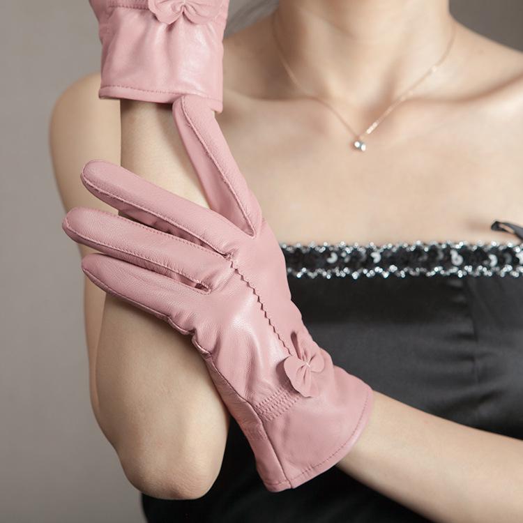Women's Winter Bow Leather Gloves: Thick Velvet, Windproof, Waterproof, Warm Cycling Gloves