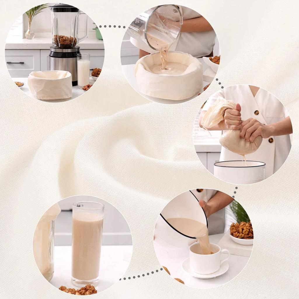 Wiederverwendbare Nussmilchbeutel, wiederverwendbare Lebensmittelsiebe aus Baumwolle, Beutel für Joghurt, Cold Brew, Kaffeefilter, Küchenfilter aus feinmaschigem Käsetuch