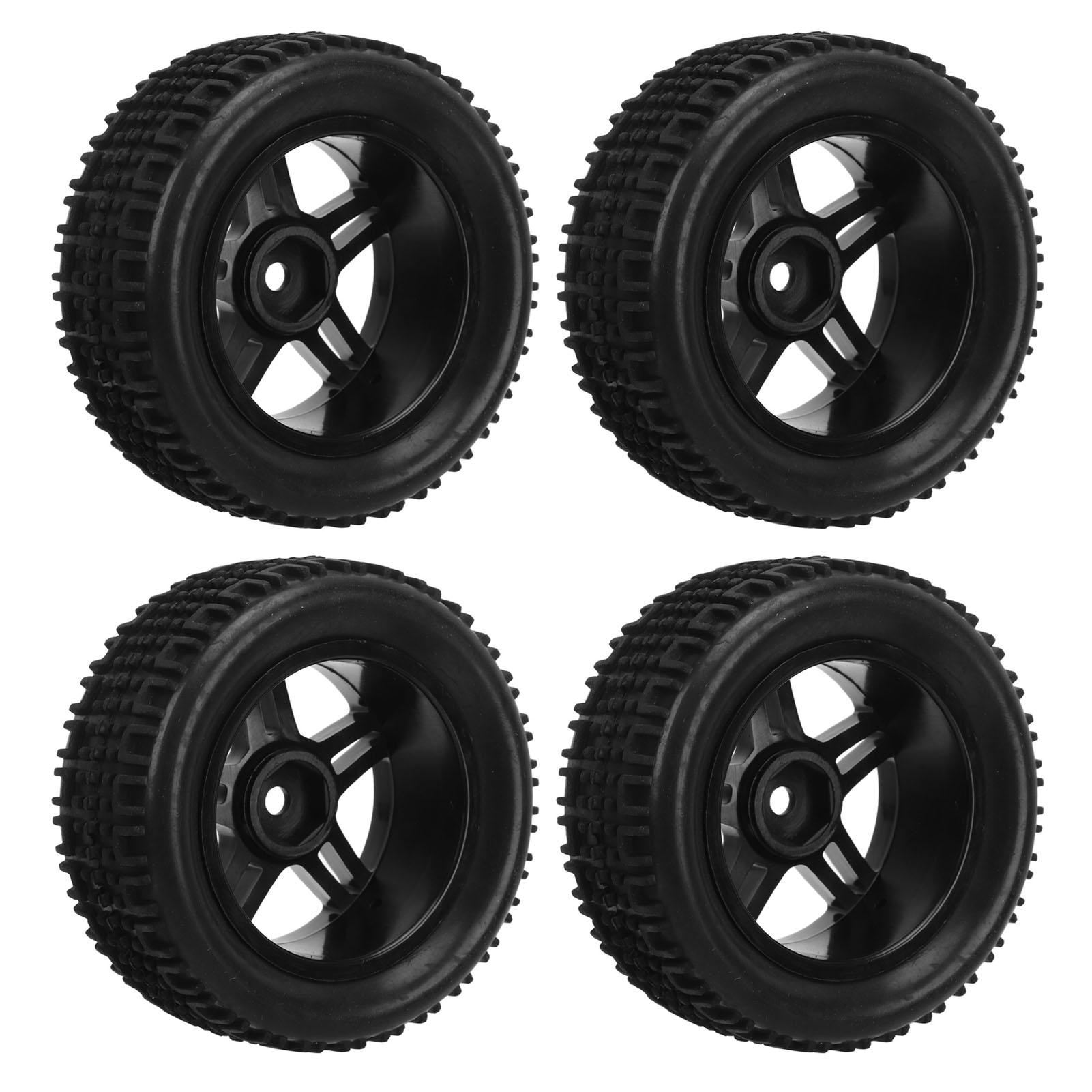 

4PCS RC Tires 12mm Wheel Rims and Rubber Tires Set Replacement RC Tires and Wheel Set for 1/16 RC Car Black