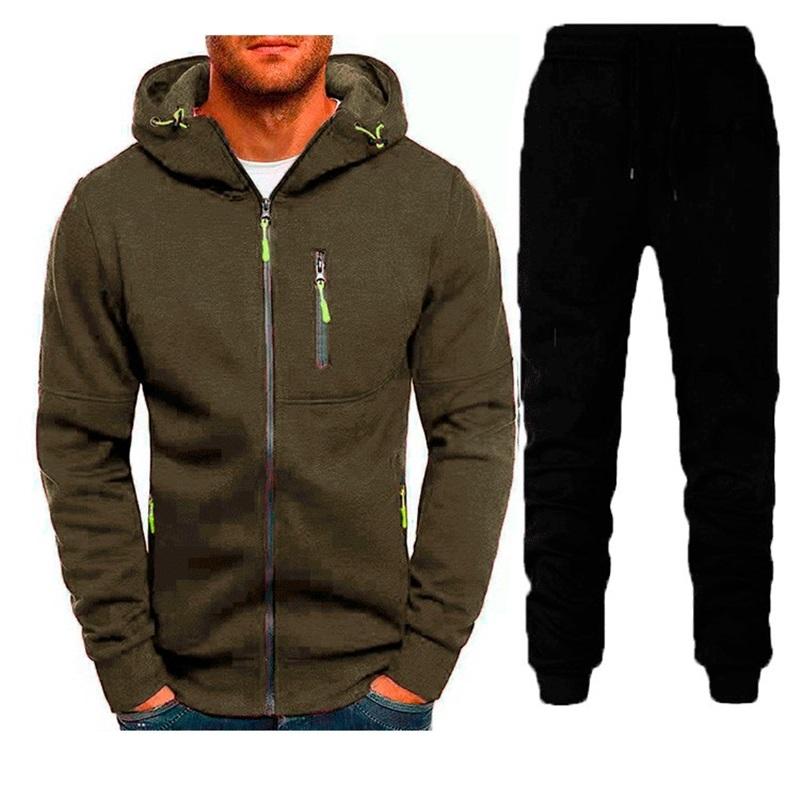 

Men s Hoodie Sweatpants 2 Piece Set Casual Sportswear Tracksuit Winter Warm Pullover Joggers For Men L армия зеленый