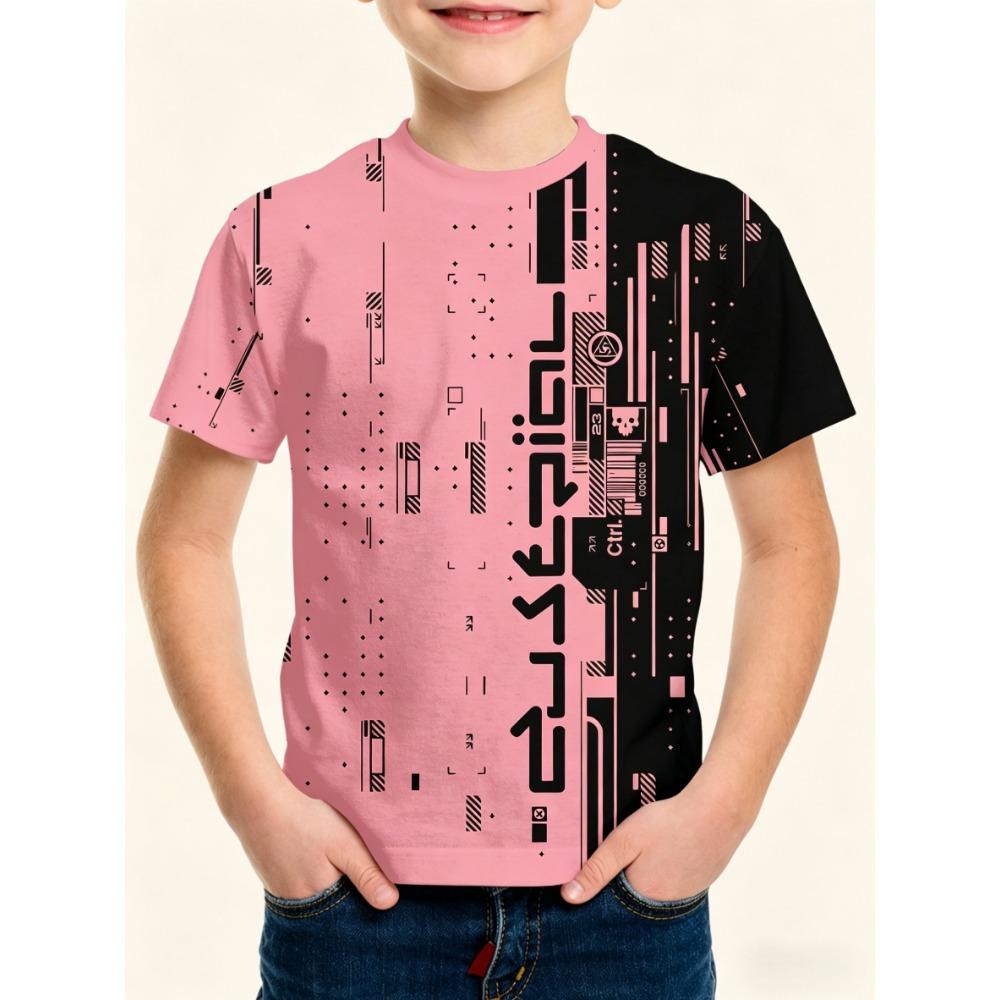 Trendy and cool color-blocked geometric T-shirt, fashionable summer children s clothing, handsome and personalized casual clothing gift 100