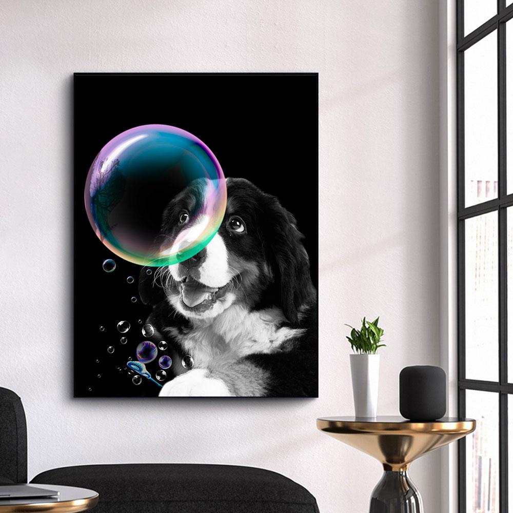 Dog Blowing Bubbles Paintings Printed On Canvas Pictures Home Decor Wall Art Prints Posters for Living Room Decoration Cuadros