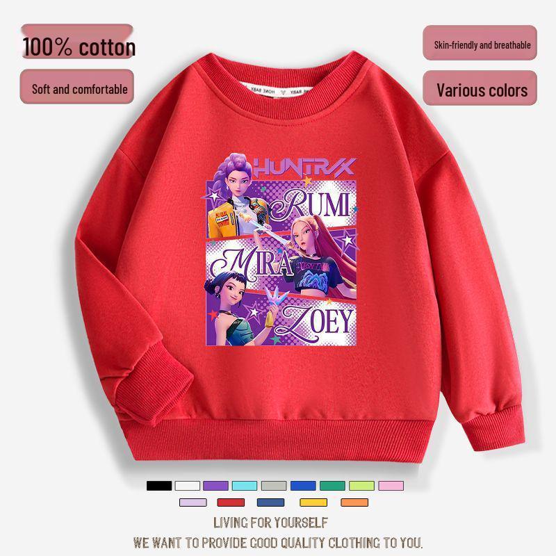 K-pop Monster Hunter Witch Girls' Hoodie - Stylish Autumn/Spring Round Neck Casual Top for Children
