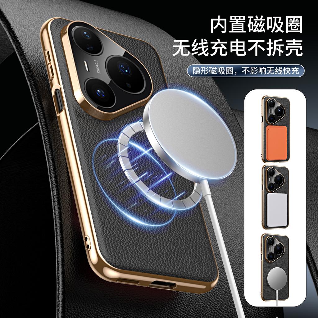 Custodia in Vera Pelle per Huawei Pura 80 70 Pro Plus Ultra Protezione Lente Fotocamera Magnetica Integrata Rivestimento Guscio Morbido
