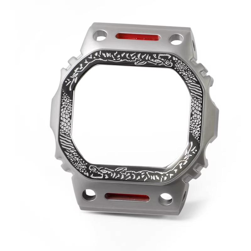 For Casio Small Square GW-M5610DW5600 Series Modified Tiger Rock Pattern Relief Mech Metal Case Strap Watch Trendy Accessories