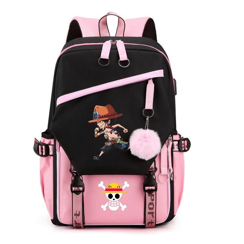 Japan cartoon comics One Piece Printed Backpack with USB Interface Charging Backpack Laptop Bag 0032