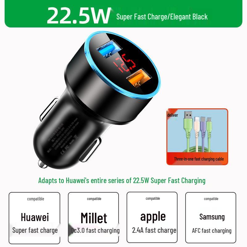 66W/40W Superschnelles Autoladegerät mit Digitalanzeige & Umgebungslicht für Huawei, Apple, Samsung