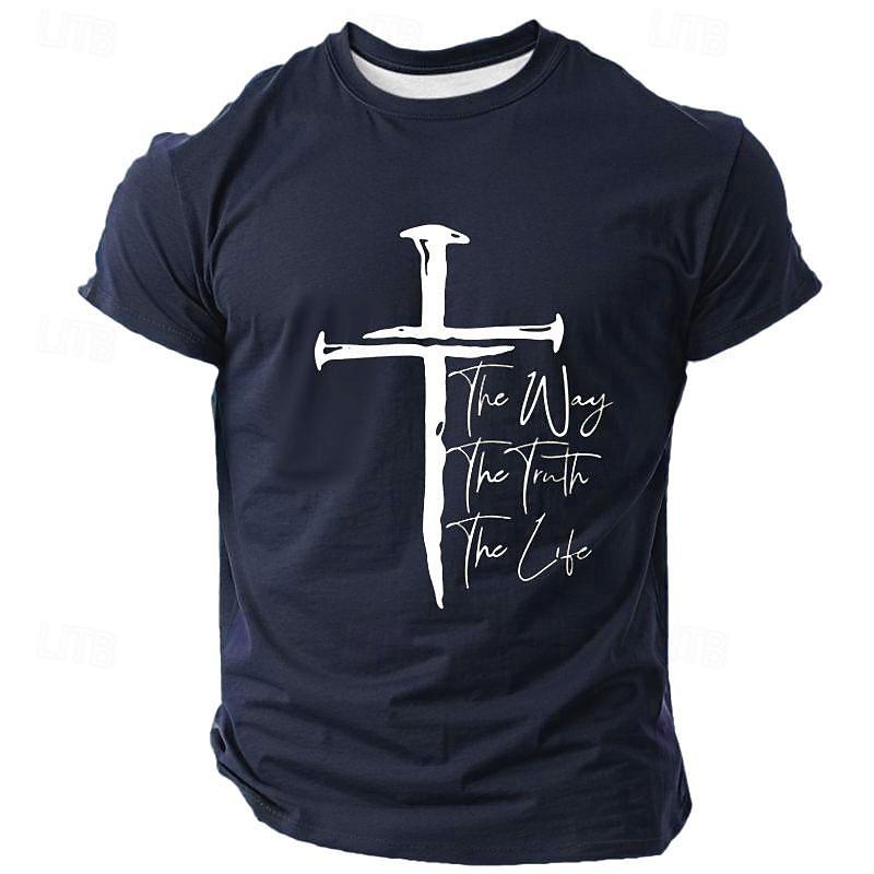 Men's Cross Christian T Shirt Short Sleeve T shirt Vintage Casual Street Casual Spring Summer Clothing