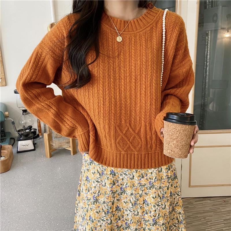 Sweaters Women Autumn and Winter Outer Wear Loose Knitted Sweater Solid Color Pullover Twist Bottoming Top
