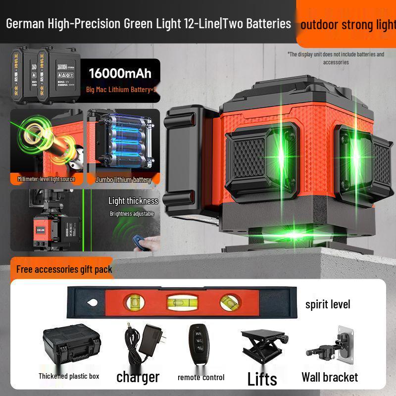 High Precision 12-Line Outdoor Auto-Leveling Green Laser Level with Strong Infrared Light
