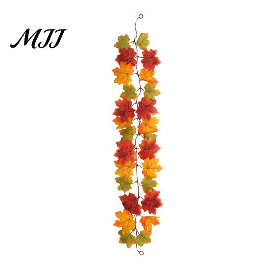 Autumn Artificial Garland 100/175CM Maple Leaf UV Resistant Fall Halloween Thanksgiving Vine Day Harvest Festival Mantle Porch Indoor Outdoor