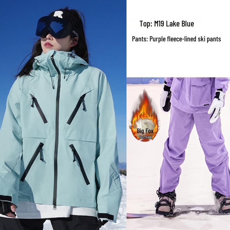 Ski Resort's Trendy Waterproof & Windproof Ski Suit Set for Men & Women, Fleece-Lined, Thickened, Plus Size, Warm