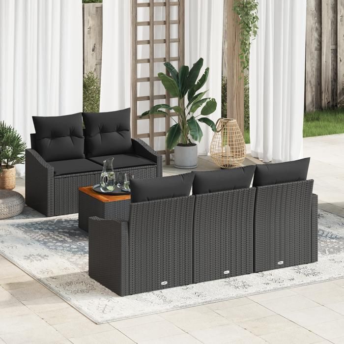 VidaXL Ensemble de 6 canapés de jardin avec coussins noir en poly rattan 3347772