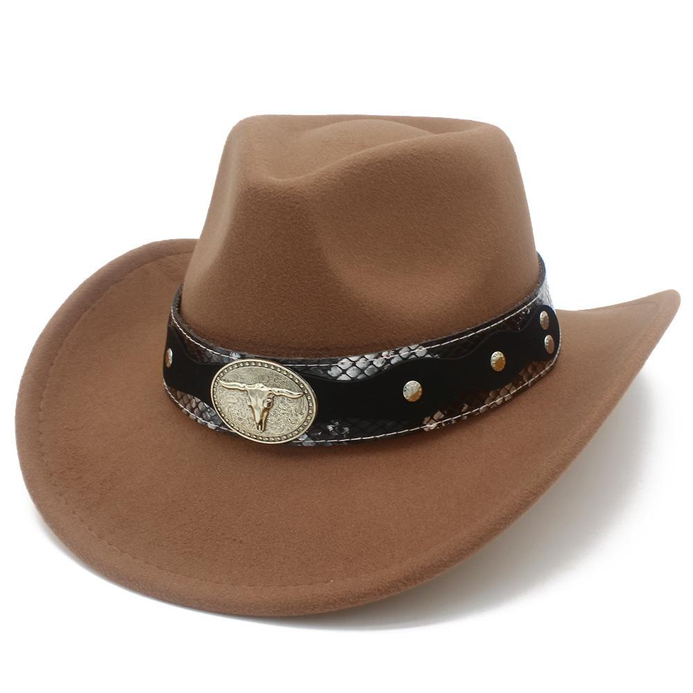 New Cow Head Belt Accessories Western Cowboy Hat Classic Retro Jazz Hat European and American Style Gentleman Hat