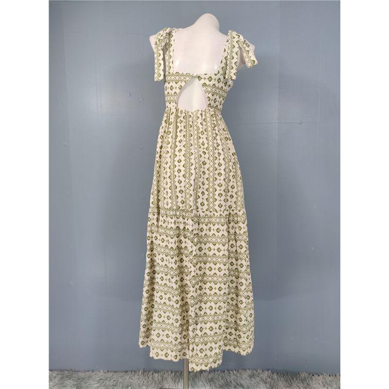 Foreign Trade Order Lady Temperament Simple and Versatile Exquisite Print Backless Sling Bandage Big Hemline Waist Hugging Personality Dress