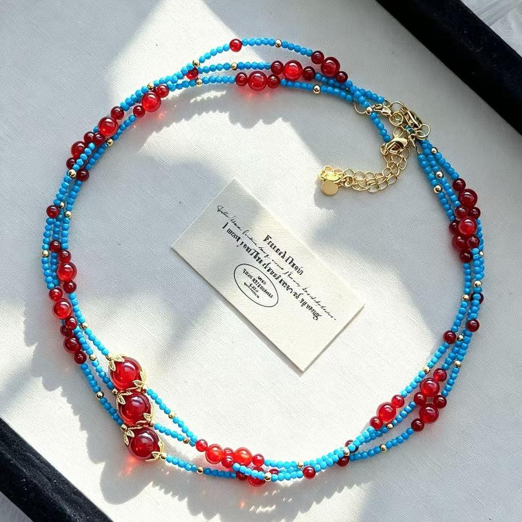 Exquisite Handcrafted Natural Turquoise Carnelian Clavicle Necklace