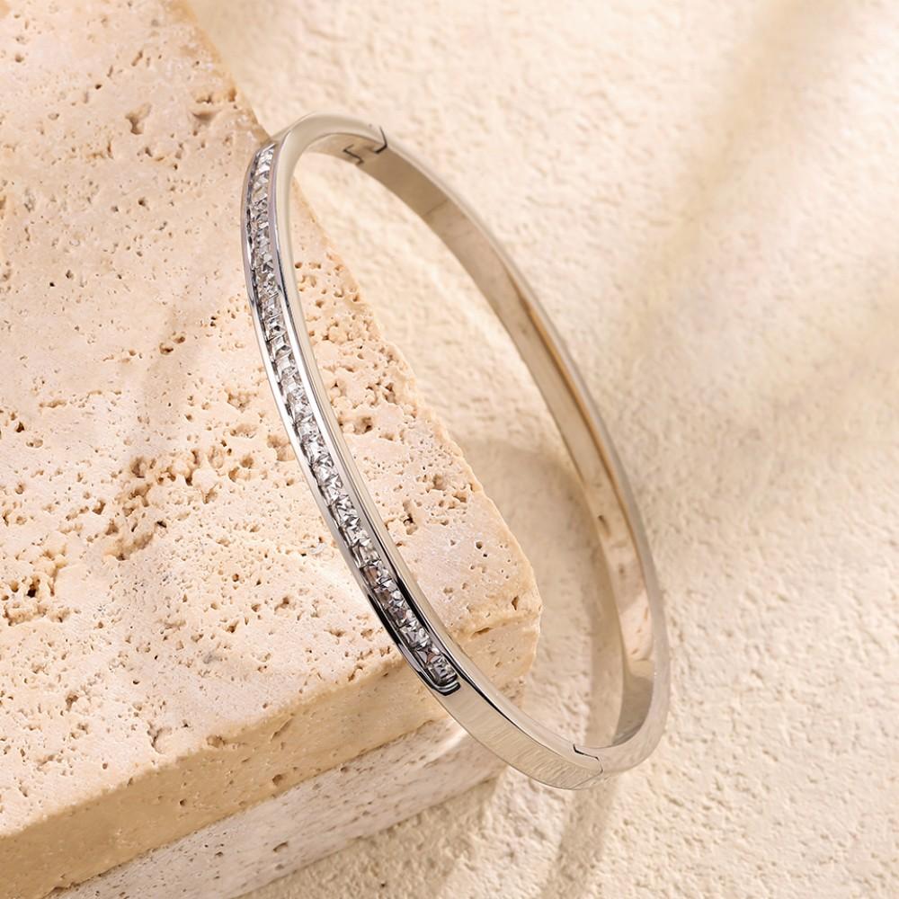 Yupsk Bracciale per Coppia in Acciaio di Titanio Zircone Lucido Intarsiato Braccialetti in Acciaio Inossidabile Colore Oro/Argento Gioielli da Donna Regalo