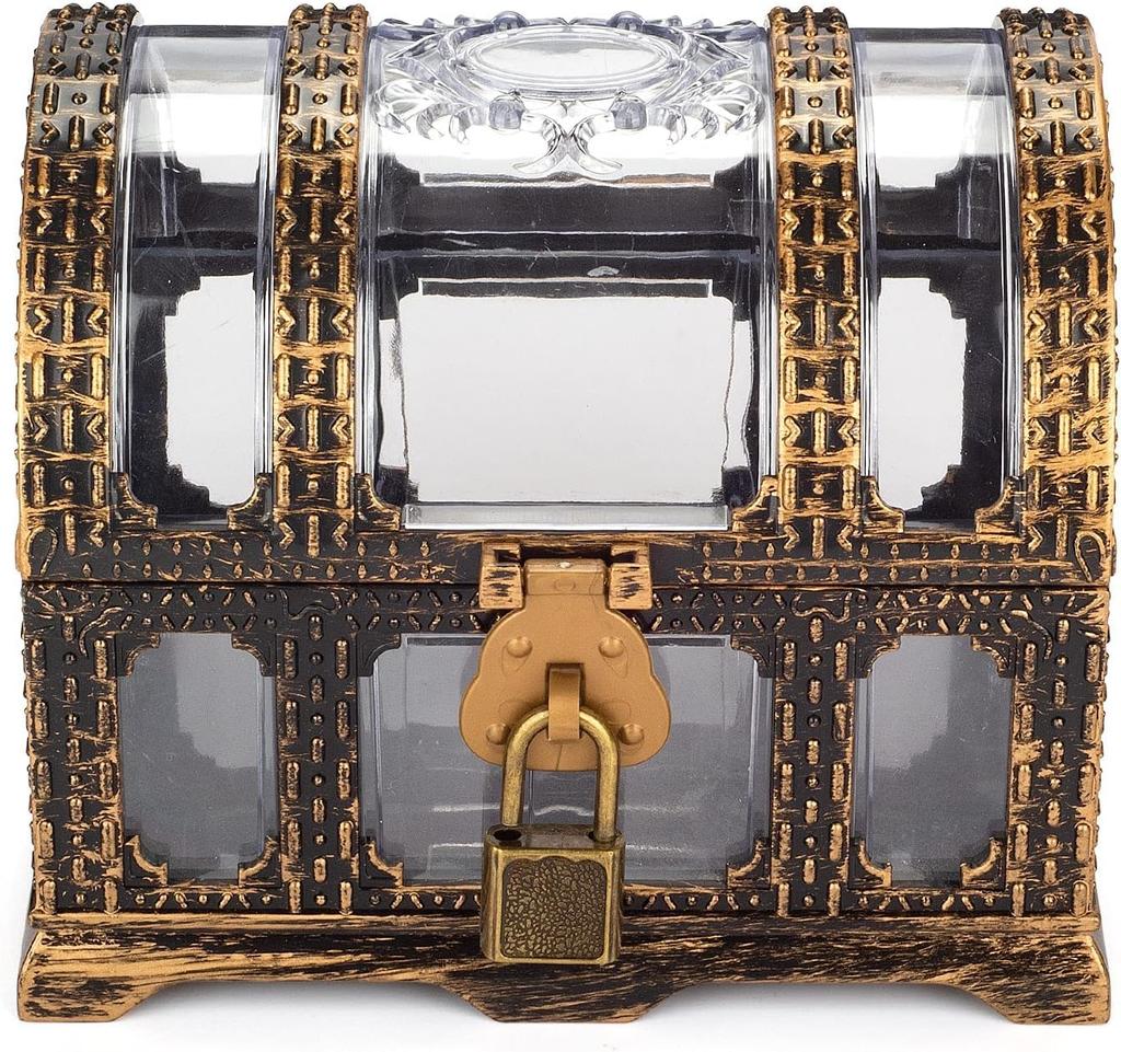 DIFEIUKI Pirate Treasure Chest Toy Box with Lock, Retro Antique Style, Pirate Treasure Box, Jewelry Box, Trinket Box, Gold Coins, Hidden Treasure,