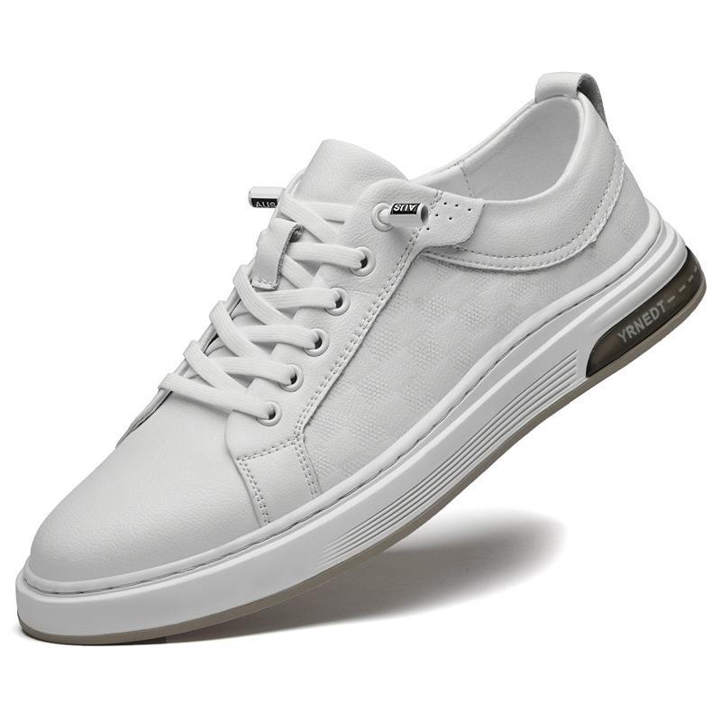 Four Seasons Men s Genuine Leather White Casual Breathable Shoes - Versatile Flat Trendy Board Shoes for Suits 43 белый