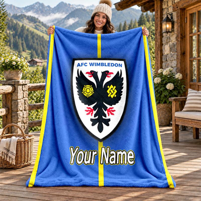 AFC Wimbledon Individueller Name Flanelldecke Personalisierte Weiche Warme Plüschdecke Maßgeschneidertes Geschenk für Familie Freunde