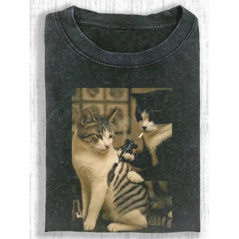 Maze Culture Pattern Printed Short Sleeved Shirt, Street Style Short Sleeved T-Shirt, Premium 230G Washed Fashionable Casual Pure T-Shirt, Best Gift