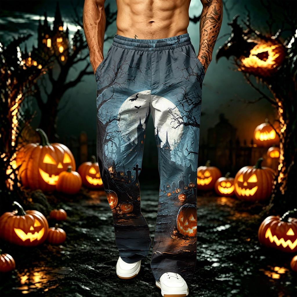 Men's Halloween Printed Sweatpants with Pockets Loose Fit Jogger Pants for Sports