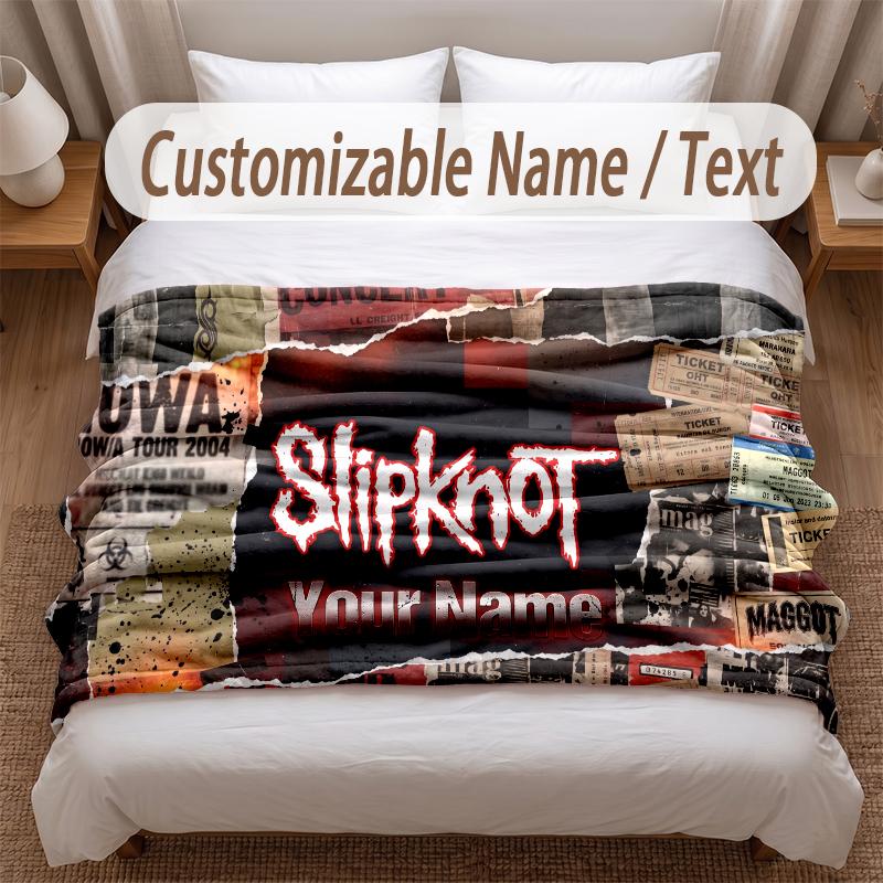 Slipknot Printed Flannel Blanket Custom Name Text Soft Warm Throw For Bedroom Holiday Gift